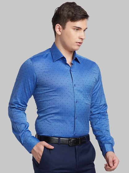 Men Blue Contemporary Fit Structure  Cotton   Shirts