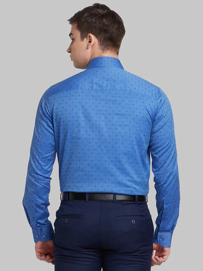 Men Blue Contemporary Fit Structure  Cotton   Shirts