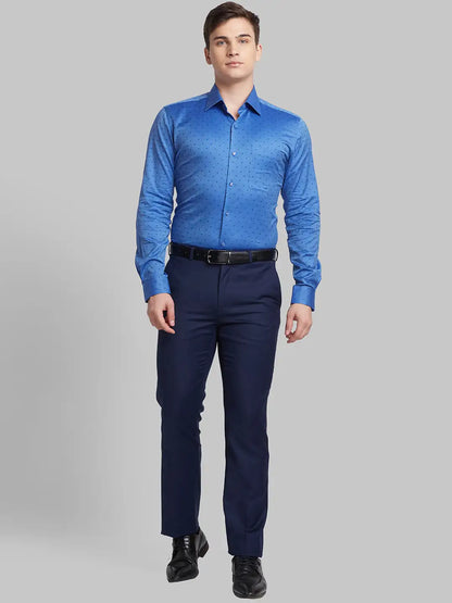 Men Blue Contemporary Fit Structure  Cotton   Shirts