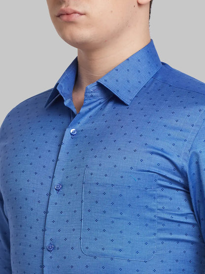 Men Blue Contemporary Fit Structure  Cotton   Shirts