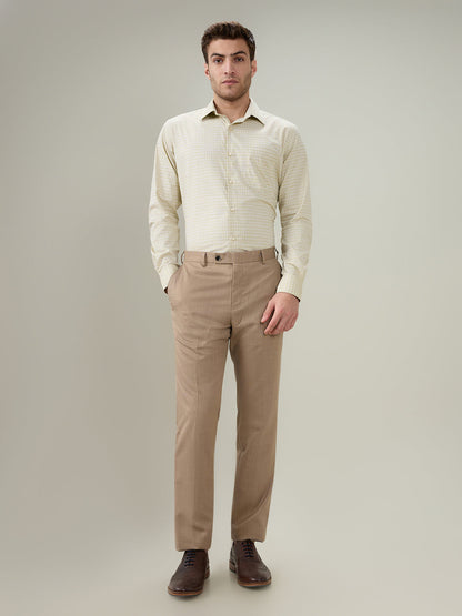 Raymond Men Brown Checks Contemporary Fit Cotton Full Sleeve Formal Shirt