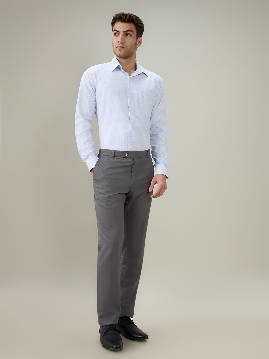 Raymond Men Blue Checks Contemporary Fit Cotton Full Sleeve Formal Shirt