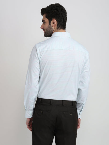 Raymond Men Blue Checks Contemporary Fit Cotton Full Sleeve Formal Shirt