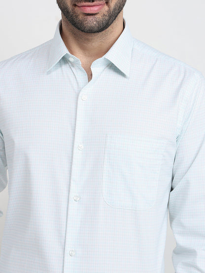 Raymond Men Blue Checks Contemporary Fit Cotton Full Sleeve Formal Shirt