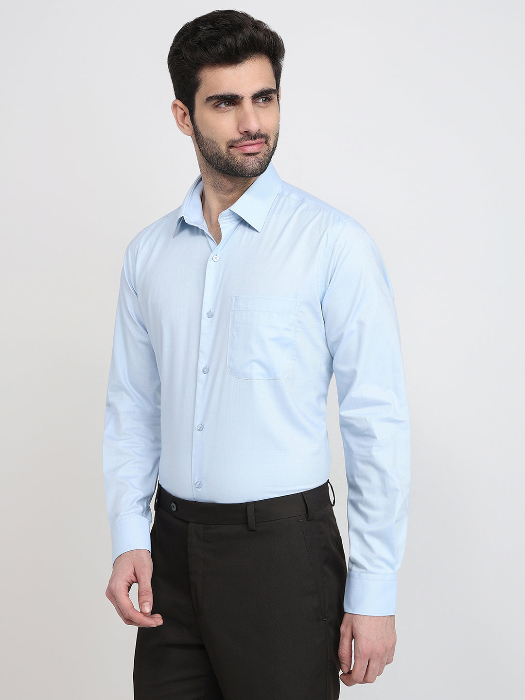 Raymond Men Blue Chambray Contemporary Fit Cotton Full Sleeve Formal Shirt