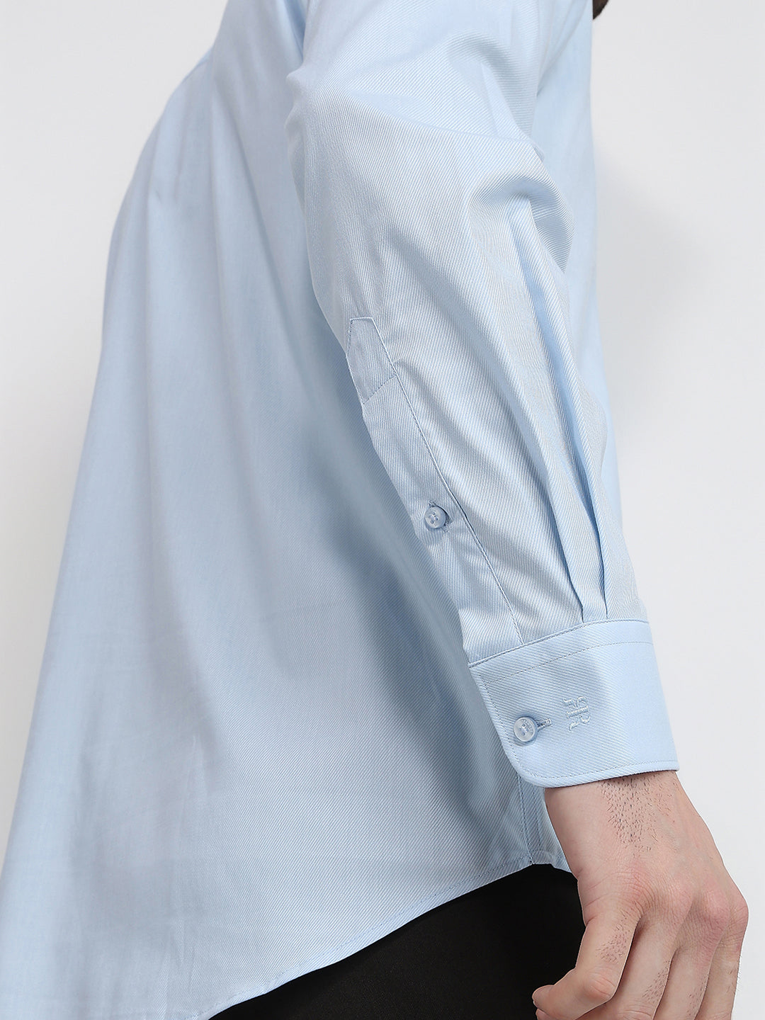 Raymond Men Blue Chambray Contemporary Fit Cotton Full Sleeve Formal Shirt