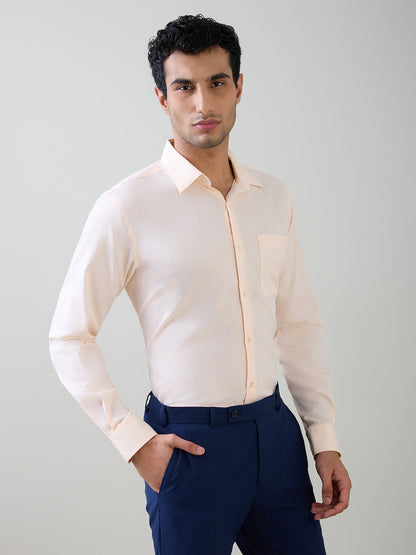 Raymond Men Brown Structure Contemporary Fit Cotton Full Sleeve Cut Away Collar Formal Shirt