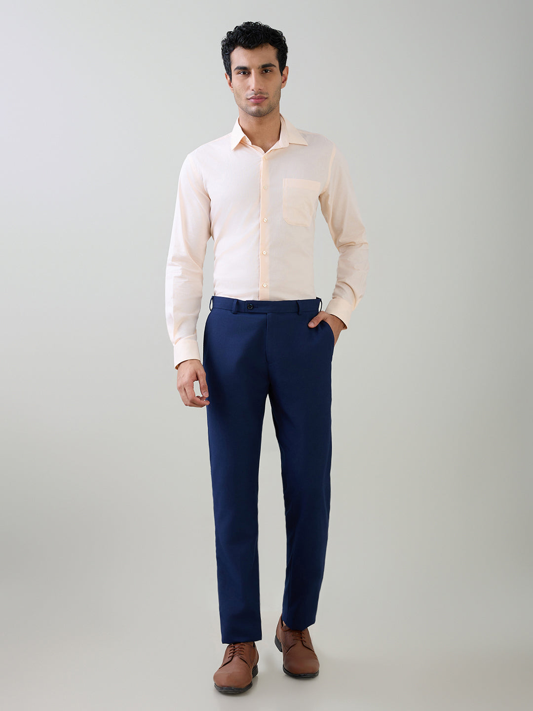 Raymond Men Brown Structure Contemporary Fit Cotton Full Sleeve Cut Away Collar Formal Shirt