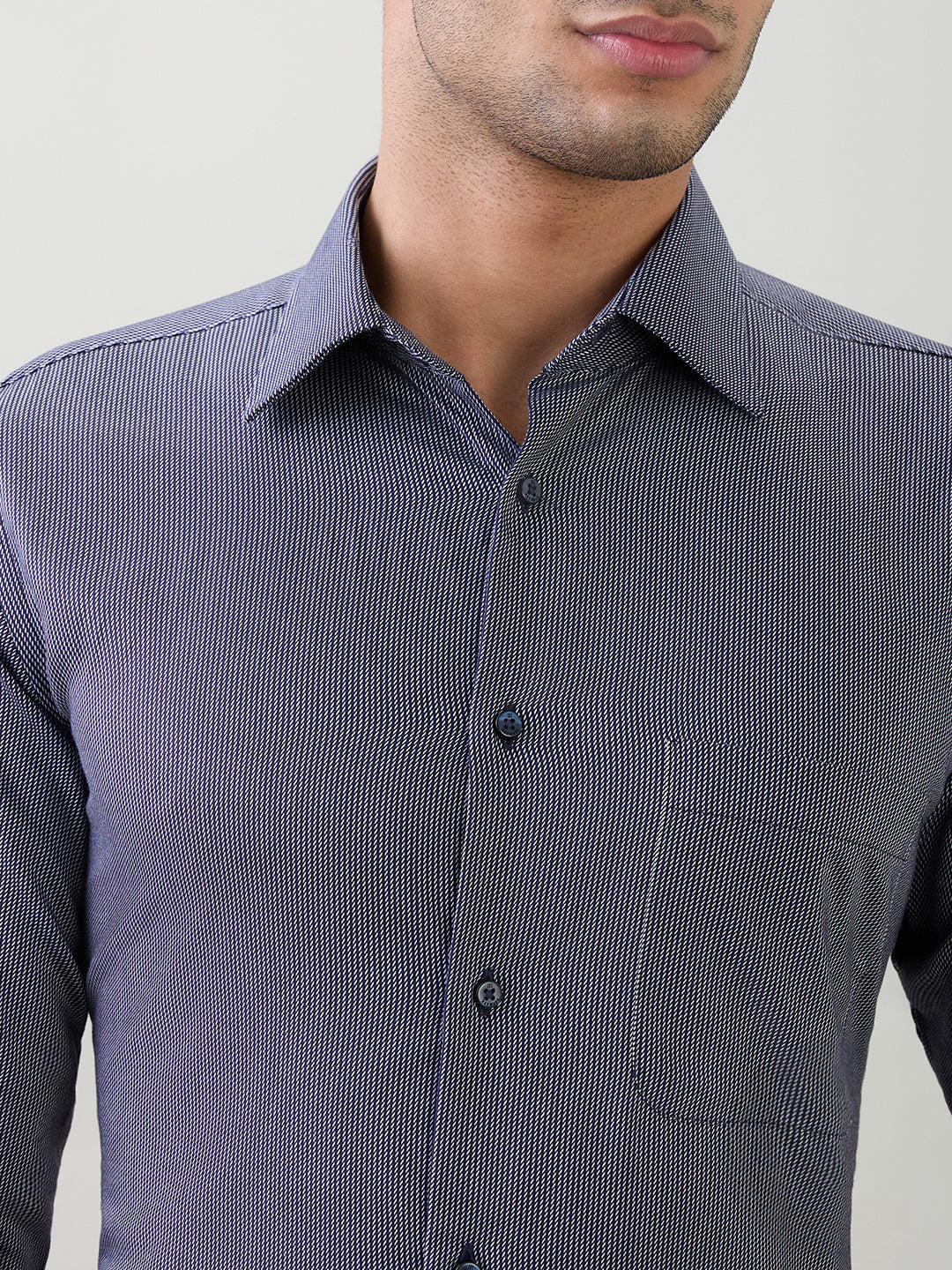 Raymond Men Blue Stripe Regular Fit Cotton Full Sleeve Formal Shirt