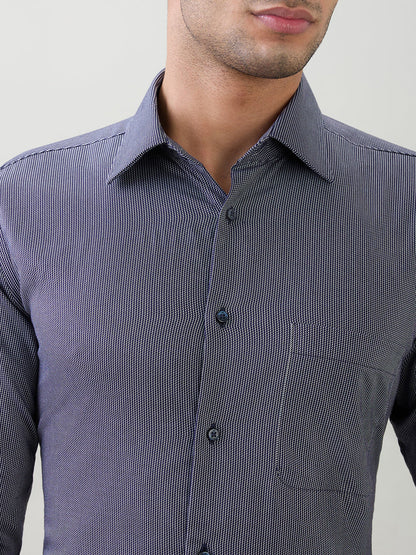 Raymond Men Blue Stripe Regular Fit Cotton Full Sleeve Formal Shirt