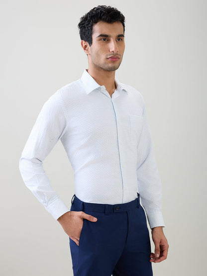 Raymond Men Blue Structure Contemporary Fit Bamboo Blend Full Sleeve Formal Shirt