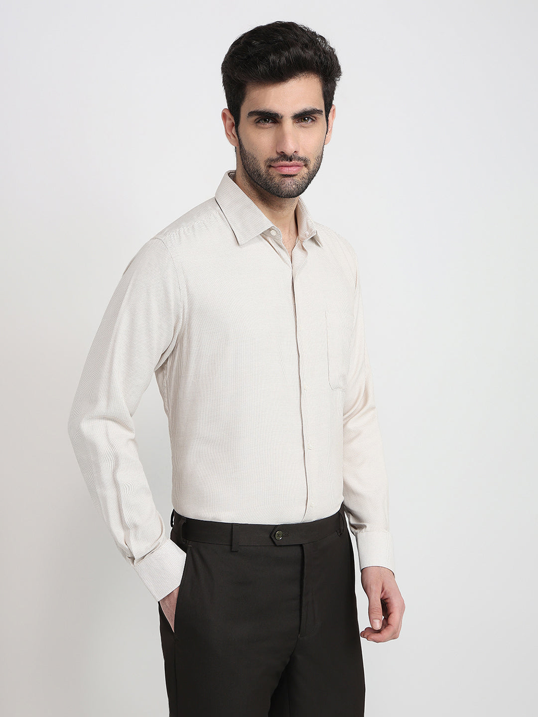 Raymond Men Yellow Structure Contemporary Fit Bamboo Blend Full Sleeve Formal Shirt