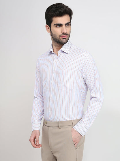 Raymond Men Blue Stripe Contemporary Fit Bamboo Blend Full Sleeve Formal Shirt