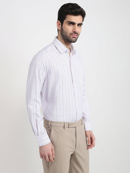 Raymond Men Blue Stripe Contemporary Fit Bamboo Blend Full Sleeve Formal Shirt