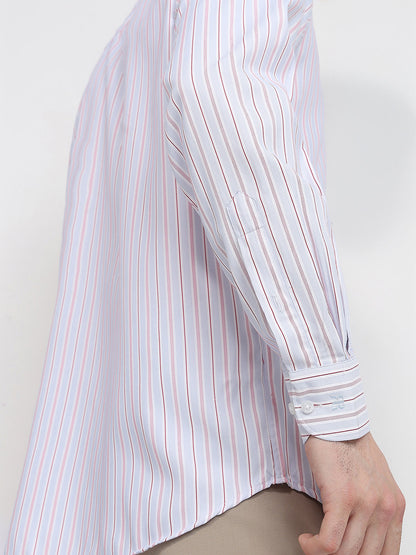 Raymond Men Blue Stripe Contemporary Fit Bamboo Blend Full Sleeve Formal Shirt