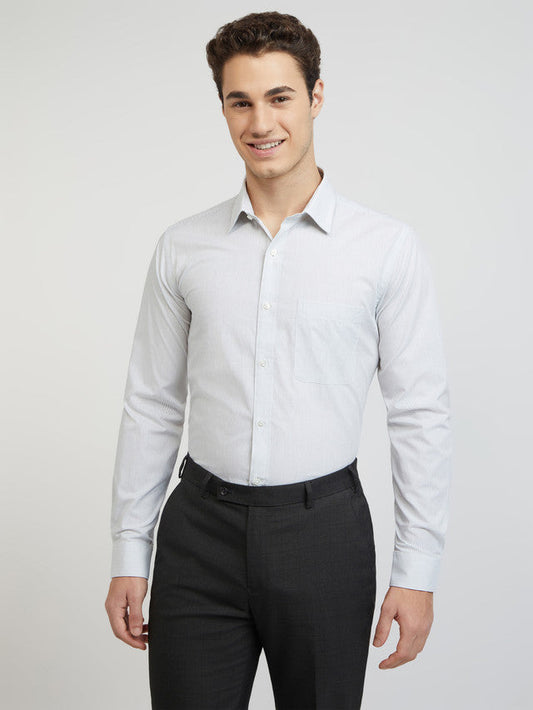 Raymond Men White Striped Slim Fit Cotton Formal Shirt