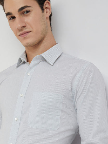 Raymond Men White Striped Slim Fit Cotton Formal Shirt