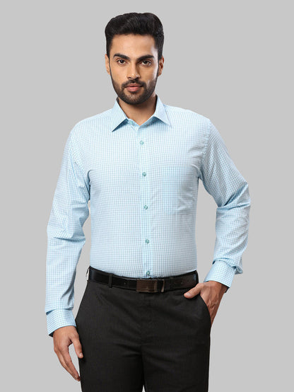 Raymond Blue Checks Slim Fit Full Sleeve Cotton Shirt