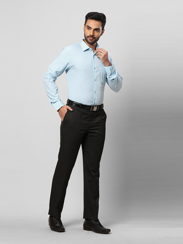 Raymond Blue Checks Slim Fit Full Sleeve Cotton Shirt