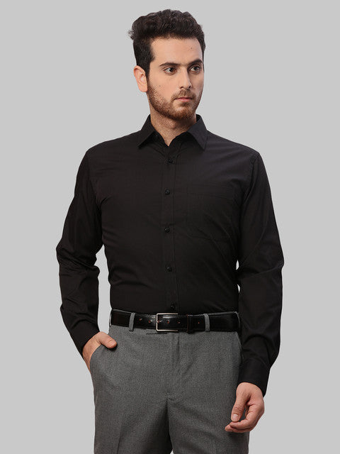Raymond Men Black Solid Slim Fit Cotton Shirt