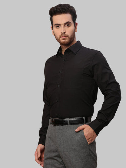 Raymond Men Black Solid Slim Fit Cotton Shirt
