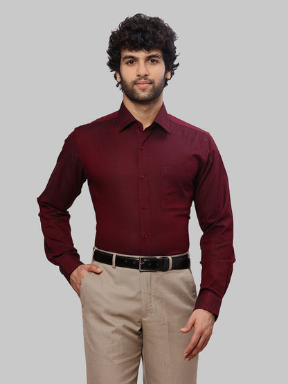 Raymond Men Maroon Dobby Slim Fit Cotton Shirt