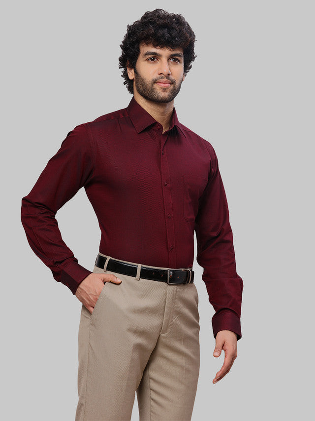 Raymond Men Maroon Dobby Slim Fit Cotton Shirt