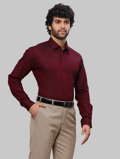 Raymond Men Maroon Dobby Slim Fit Cotton Shirt