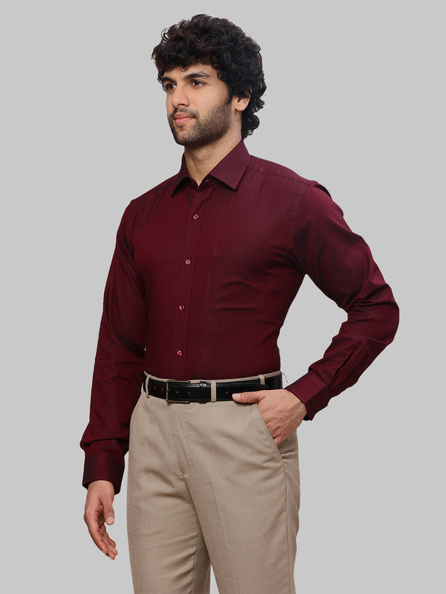 Raymond Men Maroon Dobby Slim Fit Cotton Shirt