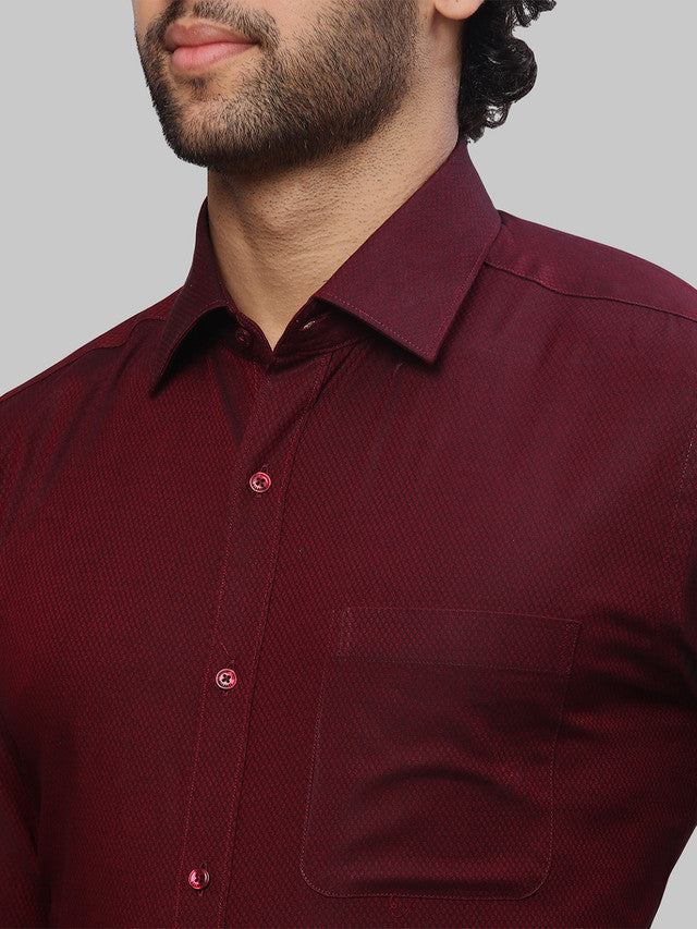 Raymond Men Maroon Dobby Slim Fit Cotton Shirt