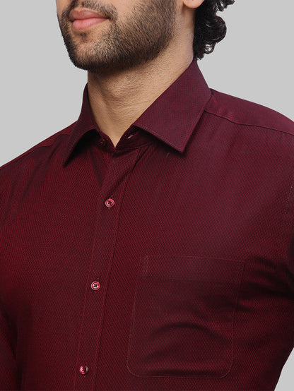 Raymond Men Maroon Dobby Slim Fit Cotton Shirt