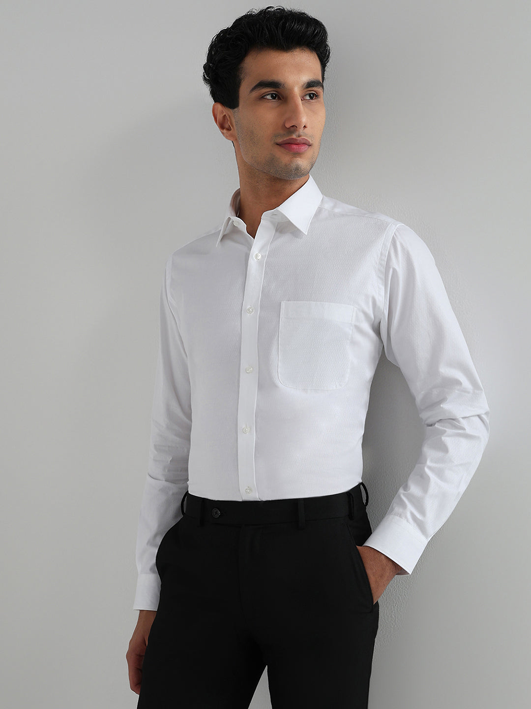 Raymond Men White Structure Slim Fit Cotton Blend Shirt