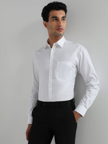 Raymond Men White Structure Slim Fit Cotton Blend Shirt