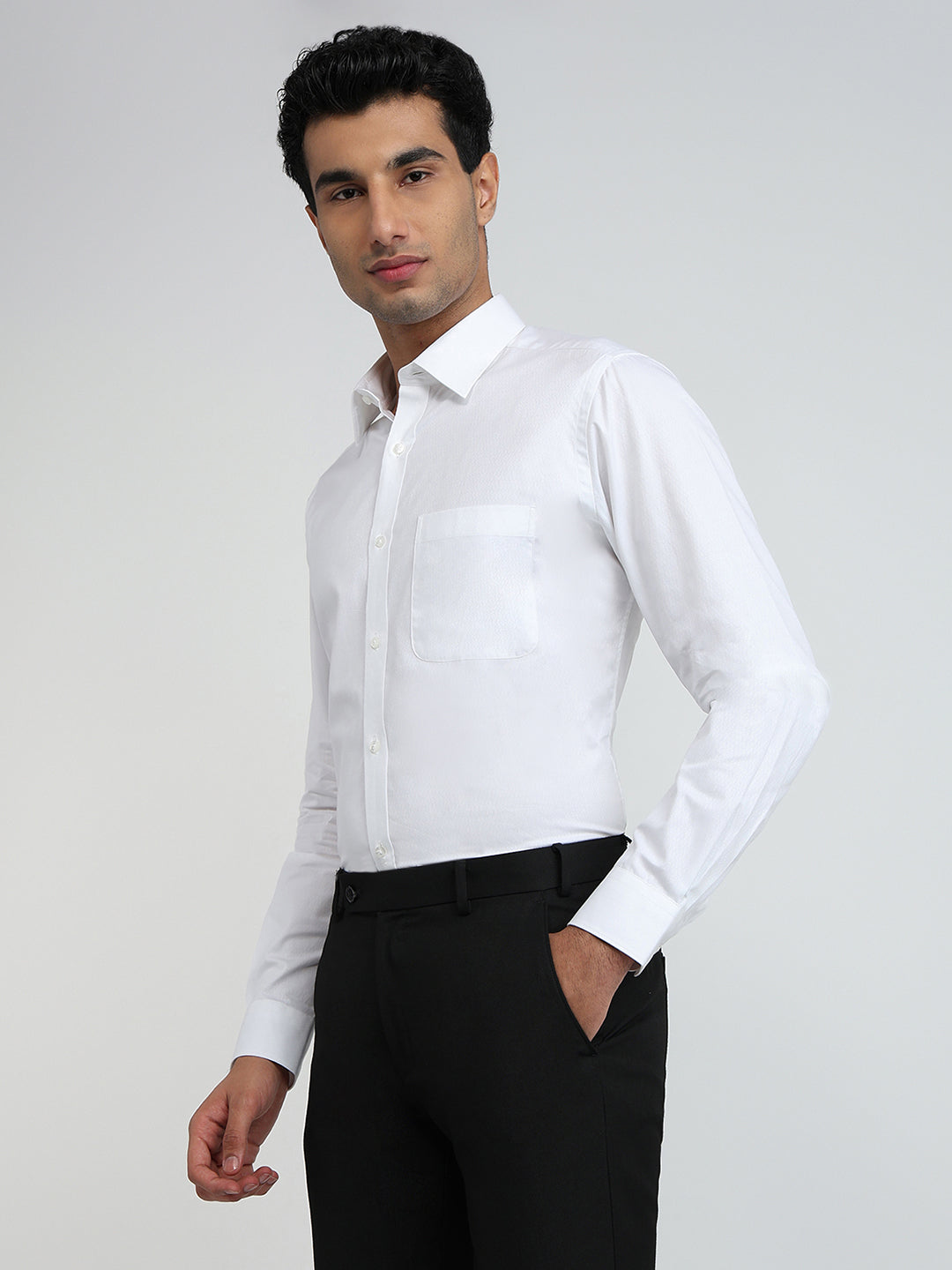 Raymond Men White Structure Slim Fit Cotton Blend Shirt