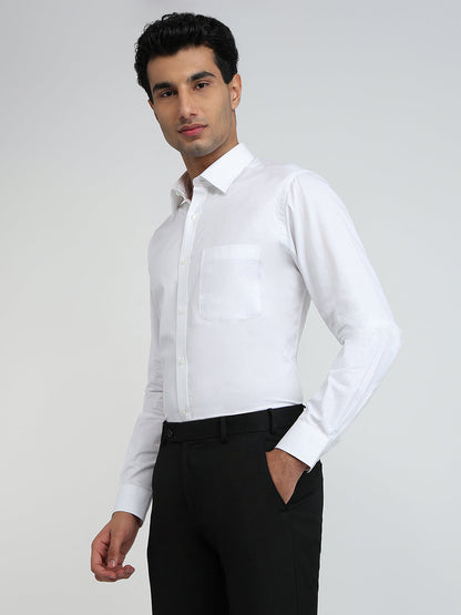 Raymond Men White Structure Slim Fit Cotton Blend Shirt