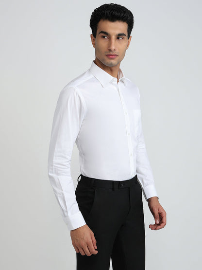 Raymond Men White Structure Slim Fit Cotton Blend Shirt