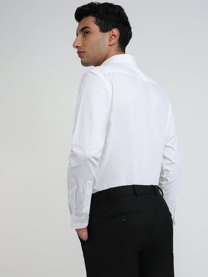Raymond Men White Structure Slim Fit Cotton Blend Shirt