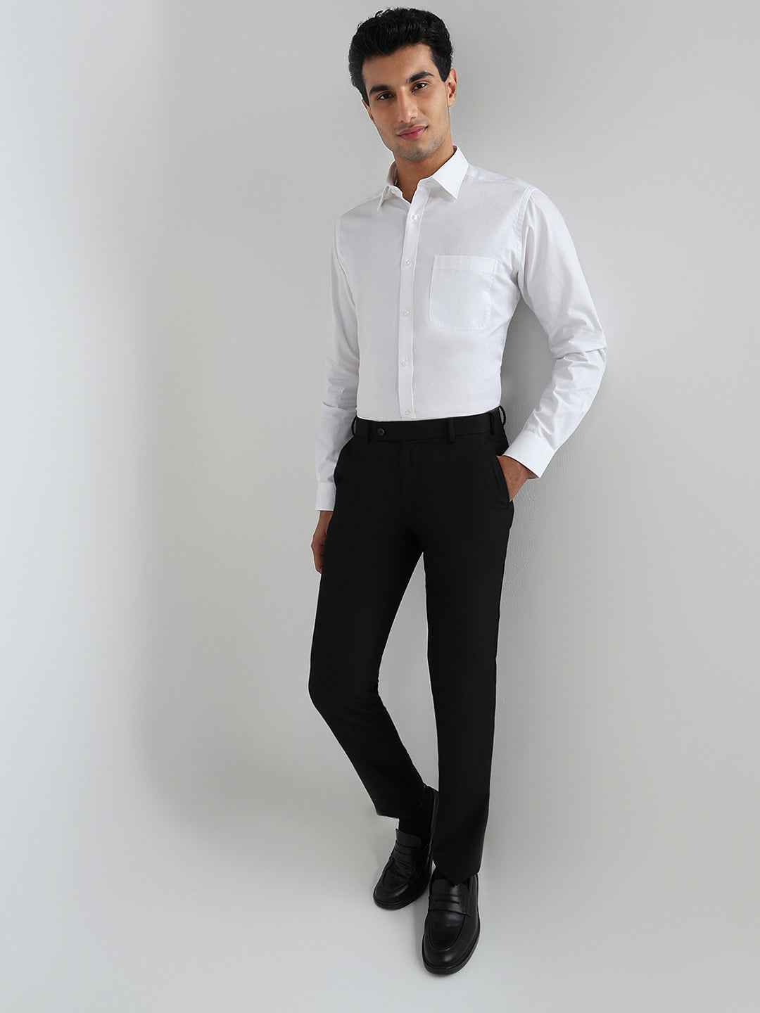 Raymond Men White Structure Slim Fit Cotton Blend Shirt