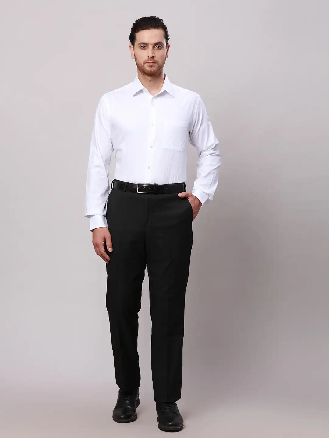 Raymond Men White Slim Fit Structure Cotton Formal Shirt