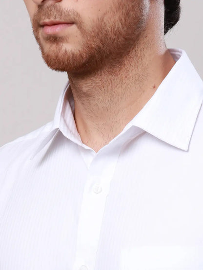 Raymond Men White Slim Fit Structure Cotton Formal Shirt