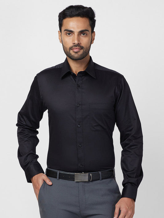 Raymond Men Black Solid Slim Fit Cotton Shirt