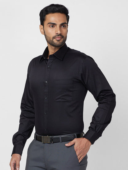 Raymond Men Black Solid Slim Fit Cotton Shirt