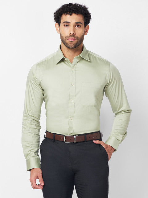 Raymond Men Green Solid Slim Fit Cotton Shirt