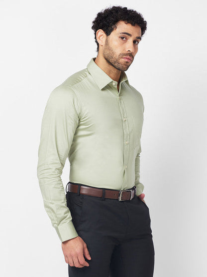 Raymond Men Green Solid Slim Fit Cotton Shirt