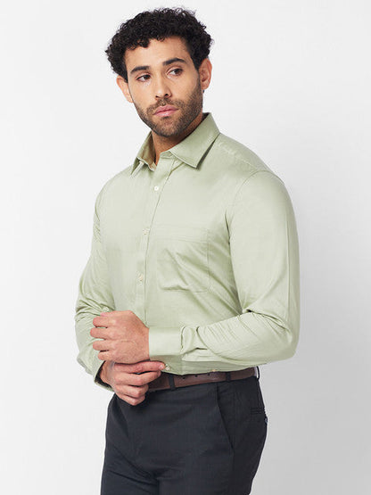 Raymond Men Green Solid Slim Fit Cotton Shirt