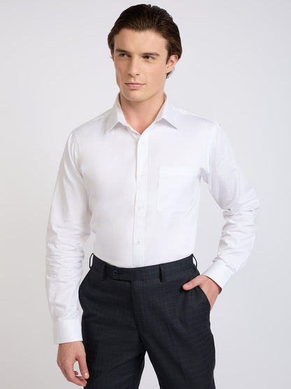 Raymond Men White Solid Slim Fit Cotton Blend Shirt