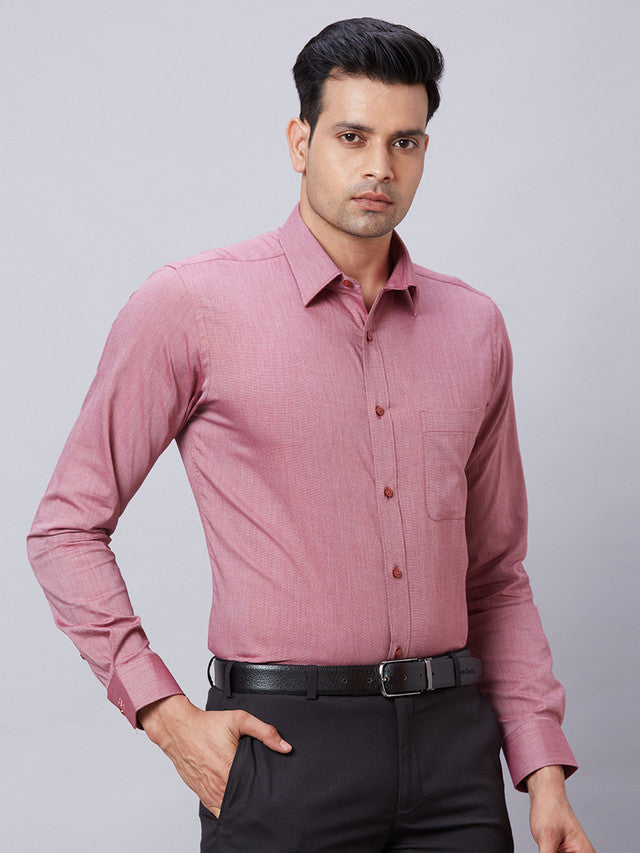 Raymond Red Structure Slim Fit Cotton Formal Shirt