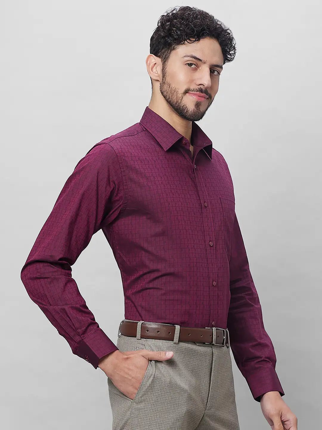 Raymond Men Maroon Structure Slim Fit Cotton Shirts