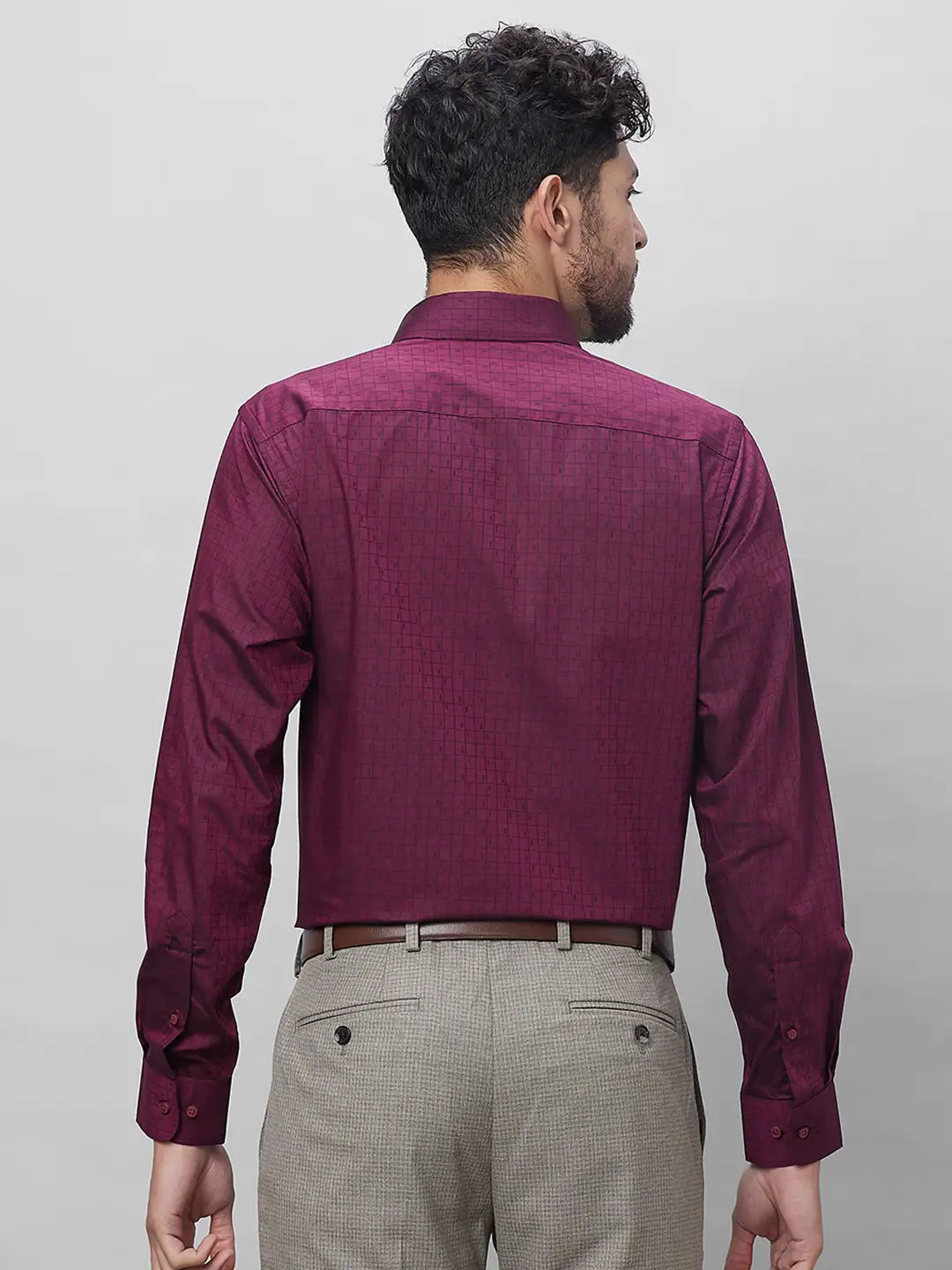 Raymond Men Maroon Structure Slim Fit Cotton Shirts