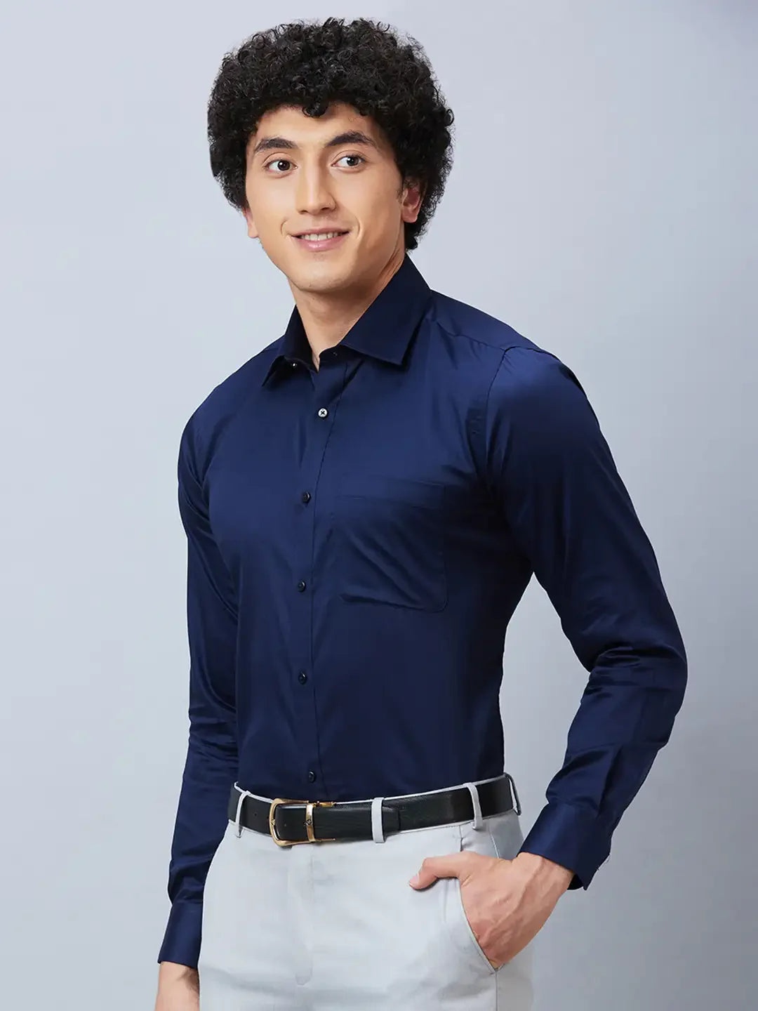 Raymond Men Blue Structure Slim Fit Cotton Shirt